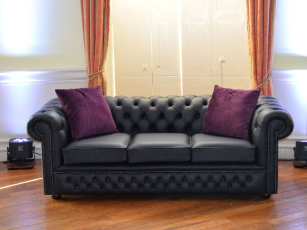 chesterfield sofa black leather 3 seater rental