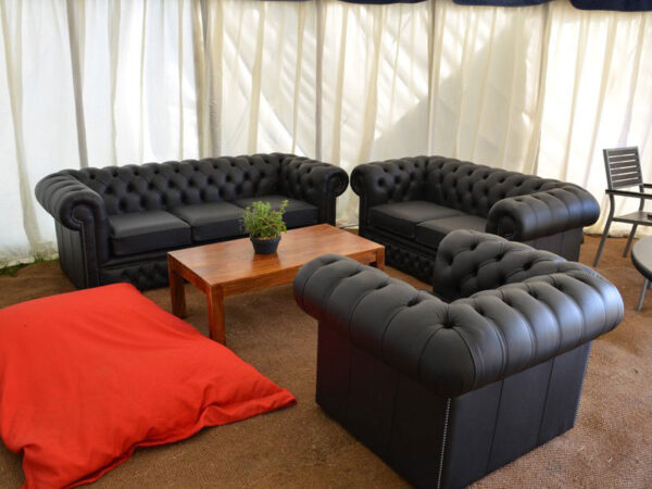 chesterfield sofa black leather armchair hire
