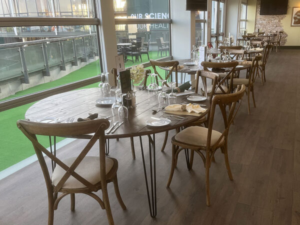 Dark Oak Cross Back Chairs