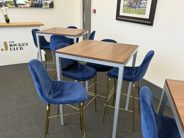 Blue Velour Stool with Gold Legs