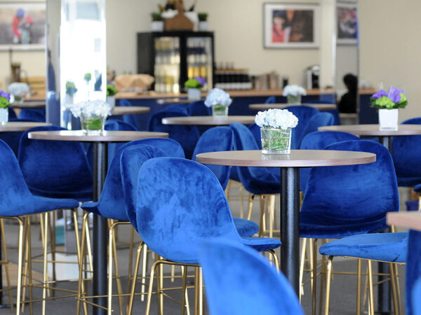 Our blue velour stools with gold legs really do look the part in the VIP lounge at Cheltenham Festival